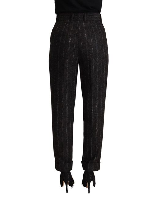Dolce & Gabbana Black Elegant High-Waisted Striped Tapered Pants
