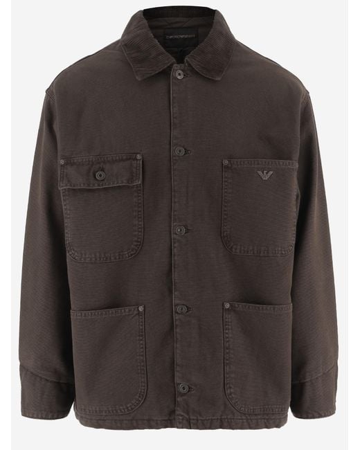 Emporio Armani Brown Cotton Jacket With Patch Pockets for men