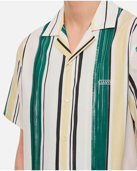 Lanvin Green Silk Printed Bowling Shirt for men
