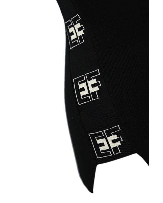 Elisabetta Franchi Black Viscose Knit Top With Logo Bands
