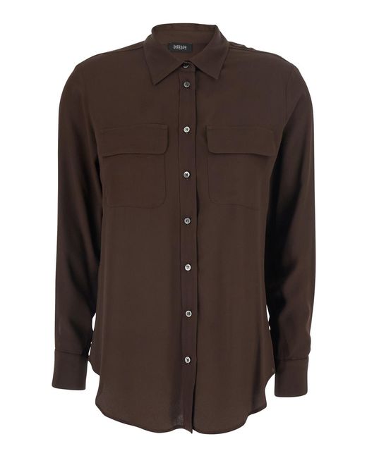 Le Plain Brown Shirt With Applied Pockets On The Front