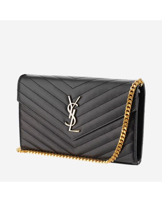 Saint Laurent Black Wallet With Chain Quilted Leather Shoulder Bags