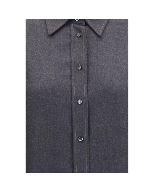Brunello Cucinelli Blue Gray Wool Oves Aries Dress Shirt