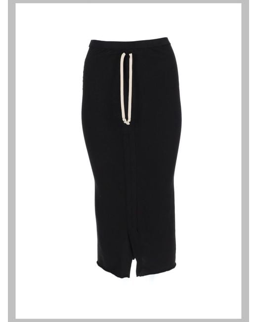 Rick Owens Black Cotton Midi Skirt