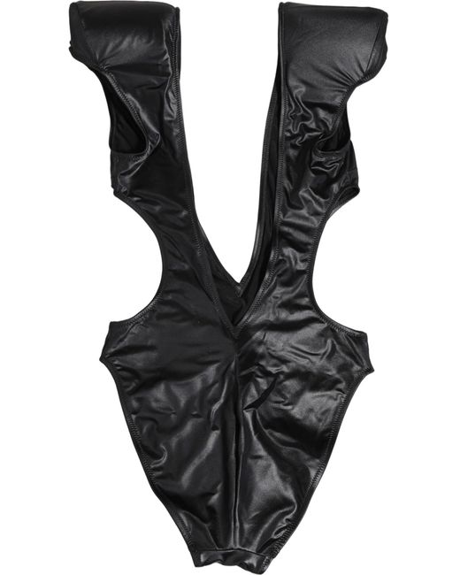 Dolce & Gabbana Black Deep V-Neck Cutout One Piece Swimwear Elastane Nylon Clothing