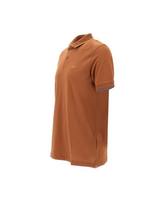 Sun 68 Brown Small Stripe Cotton Polo Shirt for men