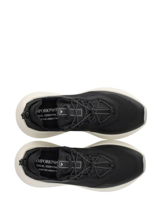 Emporio Armani Black Drawstring Fastening Mesh Sneakers for men
