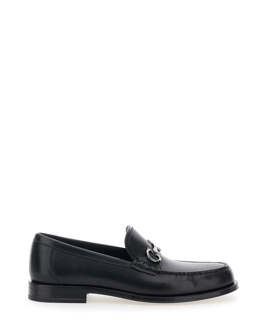 Ferragamo Black Loafers With Gancini Metal Detail On The Front for men