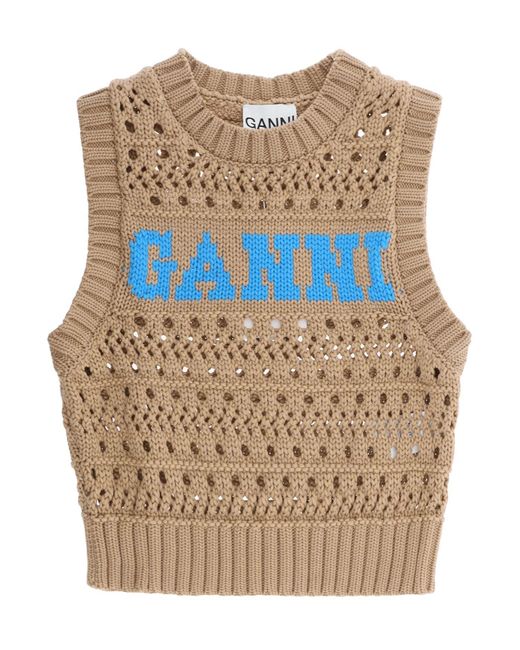 Ganni Blue Open-Stitch Knitted Vest With Logo