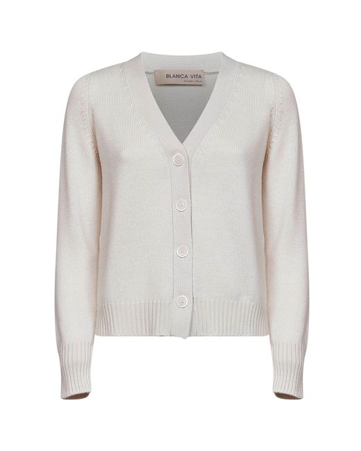 Blanca Vita White Virgin Wool Knit Cardigan
