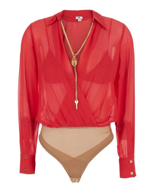 Elisabetta Franchi Red Georgette Top Viscose Tops