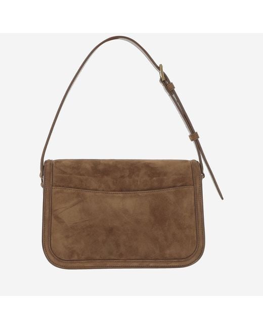 Saint Laurent Brown Suede Satchel Bag Lambskin Shoulder