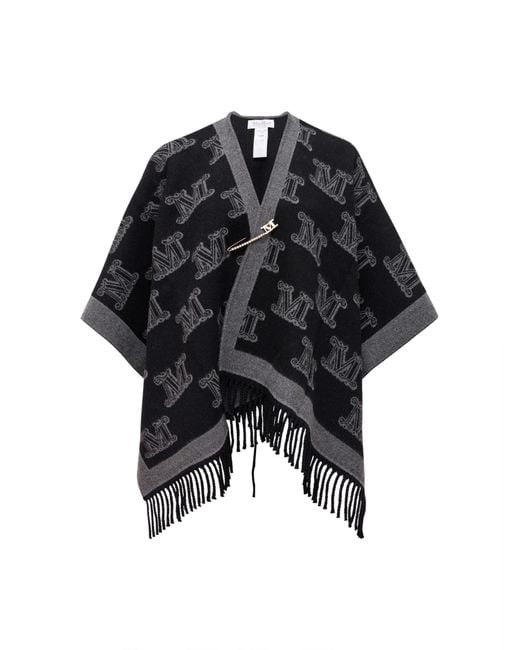 Max Mara Black "Frine" Logo Jacquard Wool Cape