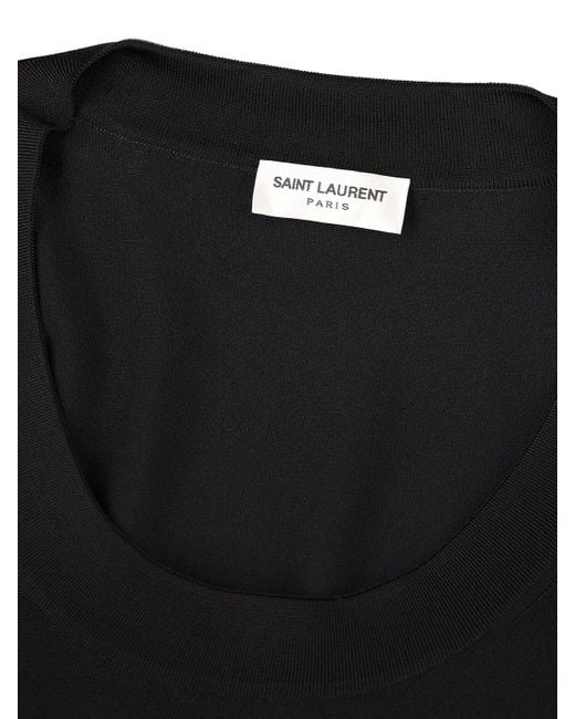Saint Laurent Black Plunging Round Neck Long-Sleeved Dress