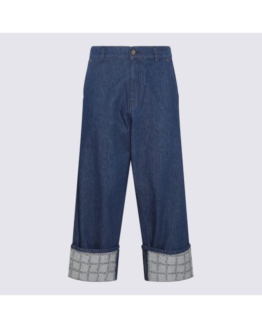J.W. Anderson Blue Denim Grid Print Wide Leg Jeans for men