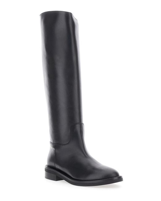 Via Roma 15 Black Leather Round Toe Slip-On Boots For