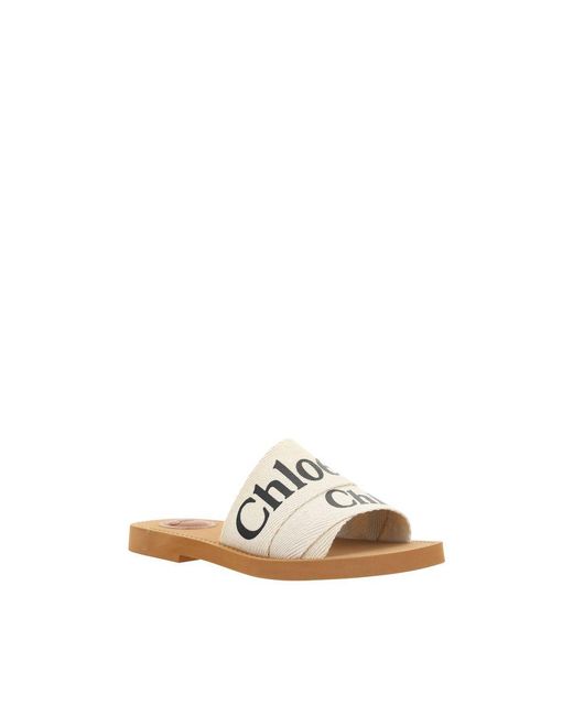 Chloé Natural White Cotton Flat Sandals
