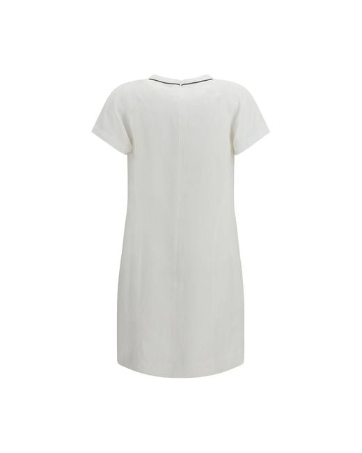 Brunello Cucinelli Gray White Viscose Casual Dress