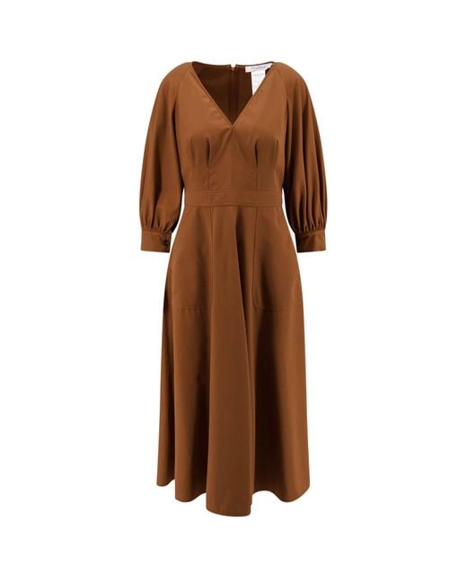Max Mara Brown Pedaggi Cotton Midi Dress