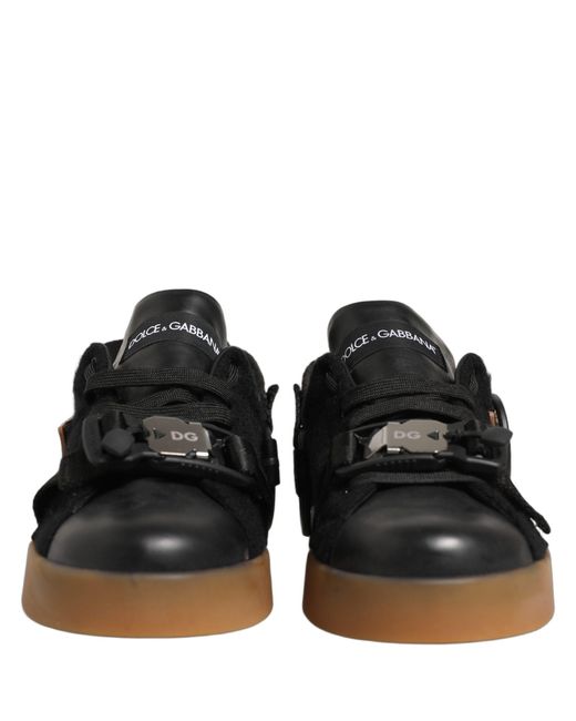 Dolce & Gabbana Black Leather Low Trainers Sneakers Shoes Cotton Nylon Viscose Calf for men