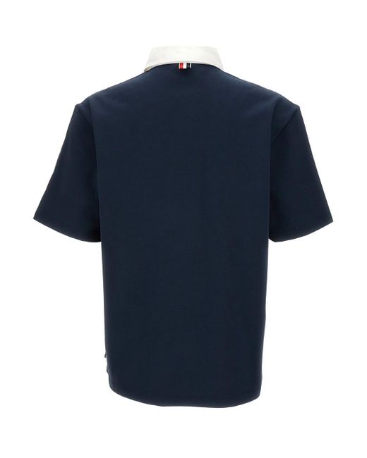 Thom Browne Blue Short Sleeve Rugby Polo In Heavy Jersey W/cotton Twill Combo for men
