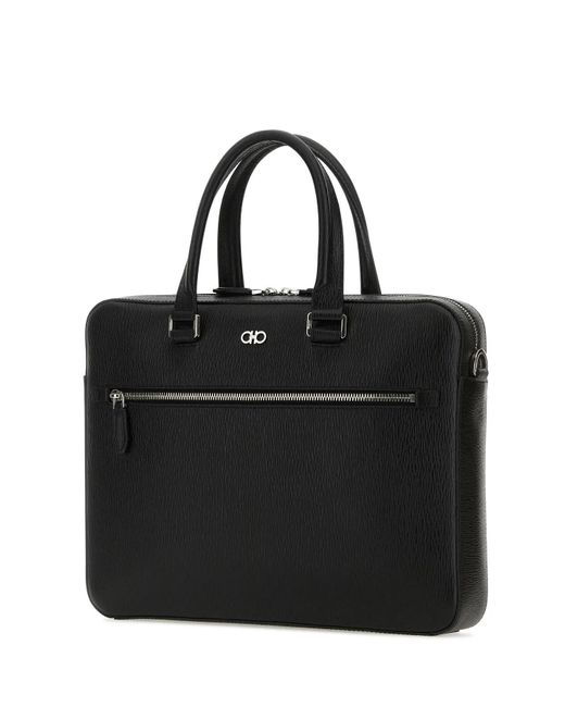 Ferragamo Black Leather Revival Briefcase for men