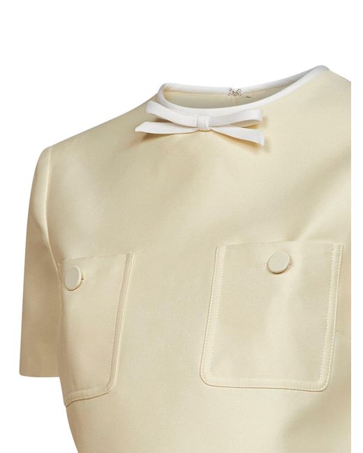 Self-Portrait White Taffeta Cropped Top With Bow Detail