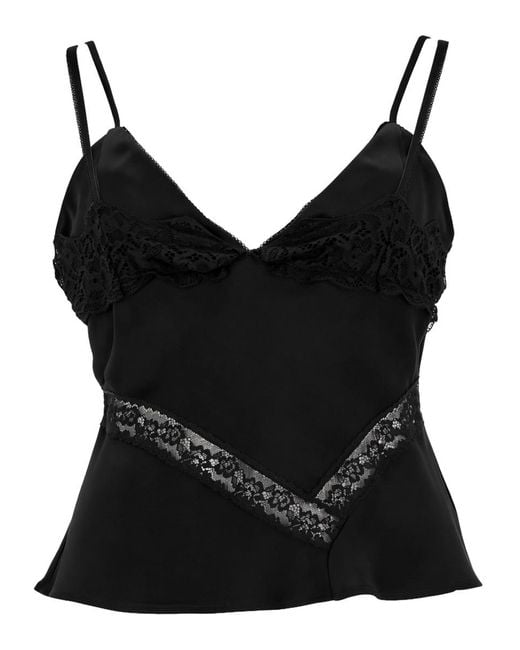 MSGM Black Top With Lace Details Acetate Tops