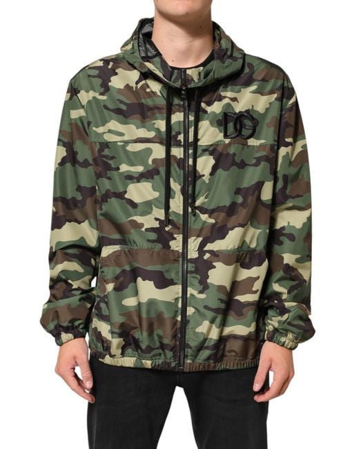 Dolce & Gabbana Green Camouflage Hooded Sweatshirt Jacket for men