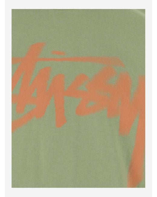 Stussy Green Cotton T-Shirt With Logo for men