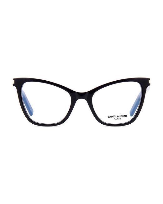 Saint Laurent Black Eyeglasses Cat Eye Full Rim, Frame And Clear Demo Lenses Lens Sl219001