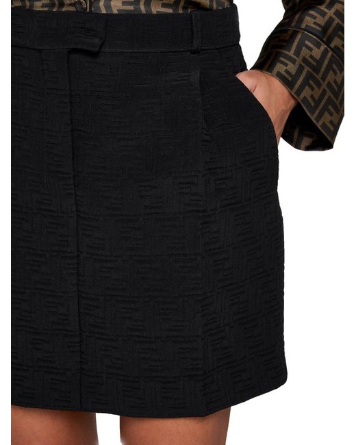 Fendi Black Ff Jacquard Mini Skirt