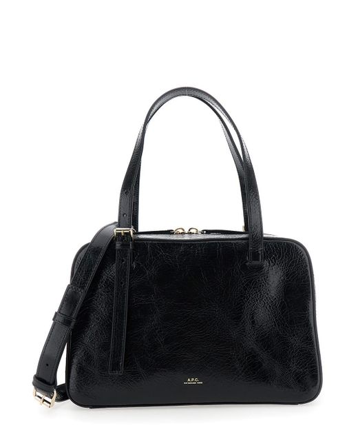 A.P.C. 'virginie' Black Shoulder Bag With Removable Shoulder Strap And Front Logo In Leather Woman