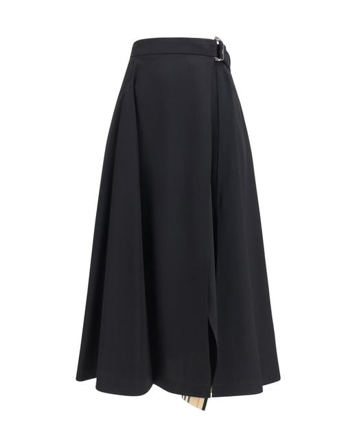 Burberry Black Midi Skirt Wool Twill Merino