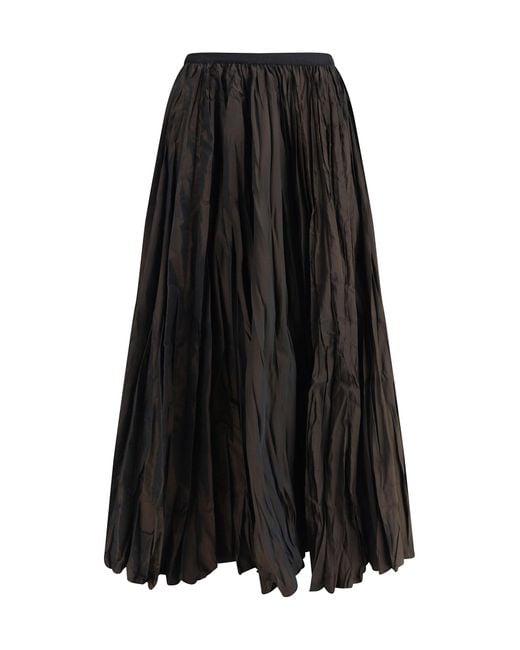 Sara Roka Black Crinkle-Effect Design Pleated Midi Skirt