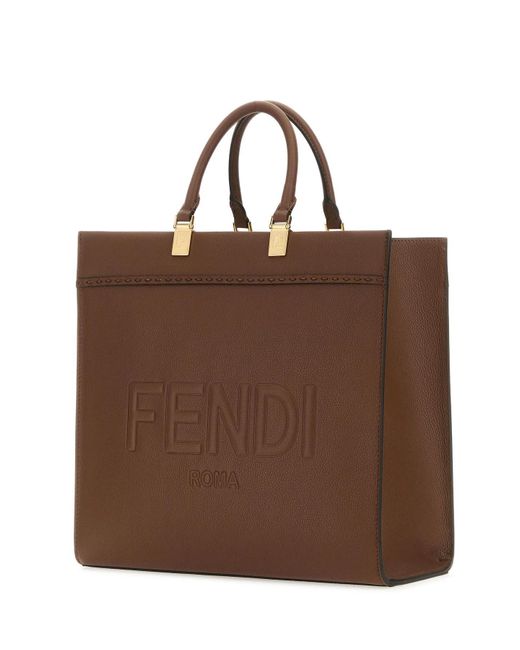 Fendi Brown Leather Medium Sunshine Shopping Bag