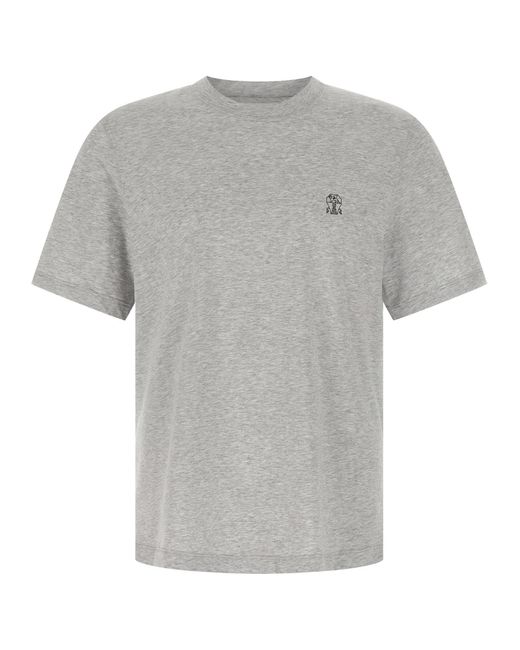 Brunello Cucinelli Gray Logo Print T-Shirt for men