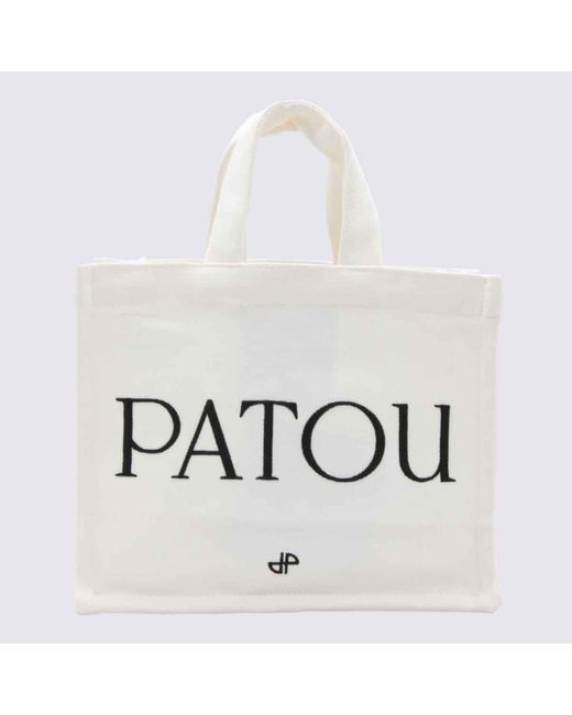 Patou White Cotton Small Tote Bag