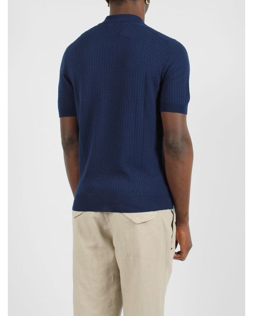 Tagliatore Blue 3D Knit Polo Shirt for men