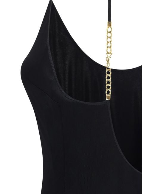 Saint Laurent Black Backless Knit Dress With Cassandre Chain Viscose; Elastane