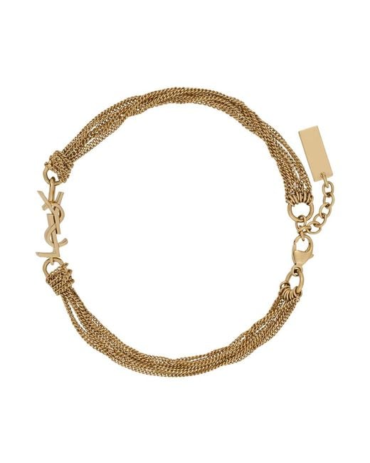 Saint Laurent Metallic Bracelet With Cassandre Charm Brass Bracelets
