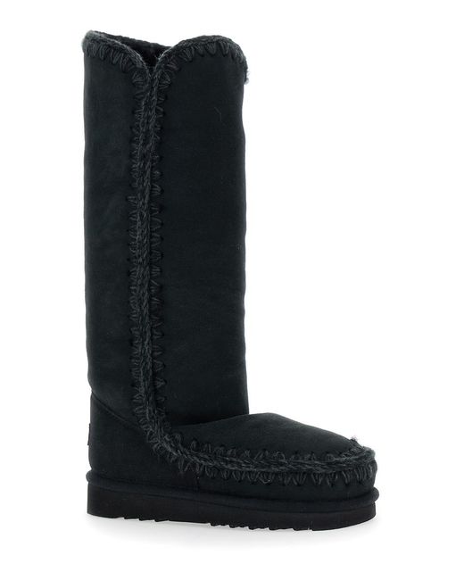 Mou Black Eskimo Boots With Braided Effect And Logo Patch On The Rear