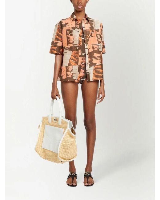 Ferragamo Brown Palm-Print Halterneck Swimsuit