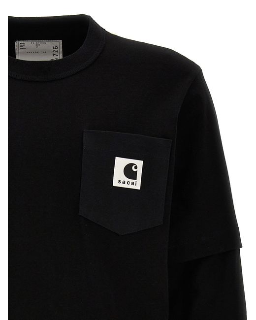 Sacai Black T-Shirt X Carhartt Wip for men