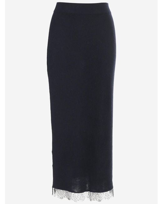 arch4 Blue Cashmere Skirt With Lace Detail