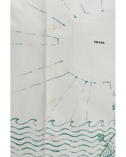 Prada White Oversized Wave Print Shirt Cotton for men