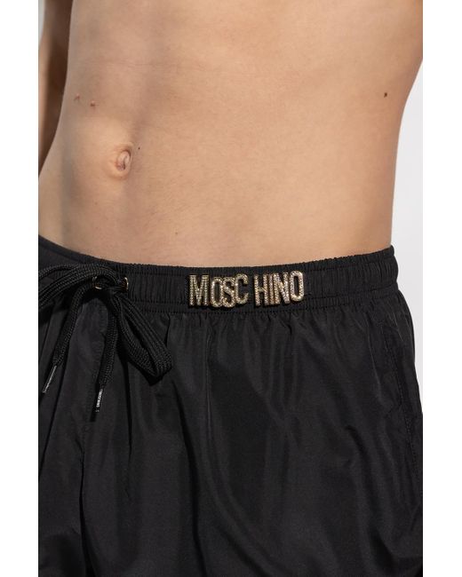 Moschino Black Logo Detailed Drawstring Swimming Shorts for men