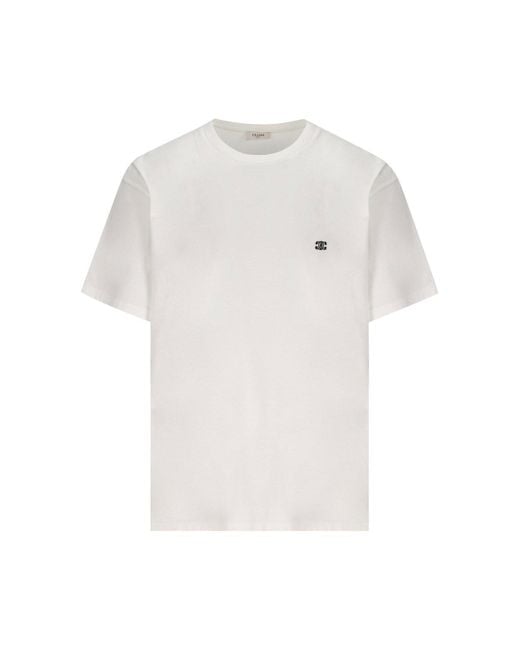 Céline White Triomphe Motif Embroidered Loose-Fit T-Shirt for men