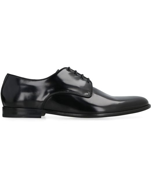 Dolce & Gabbana Black Calfskin Lace-Up Derby Shoes for men