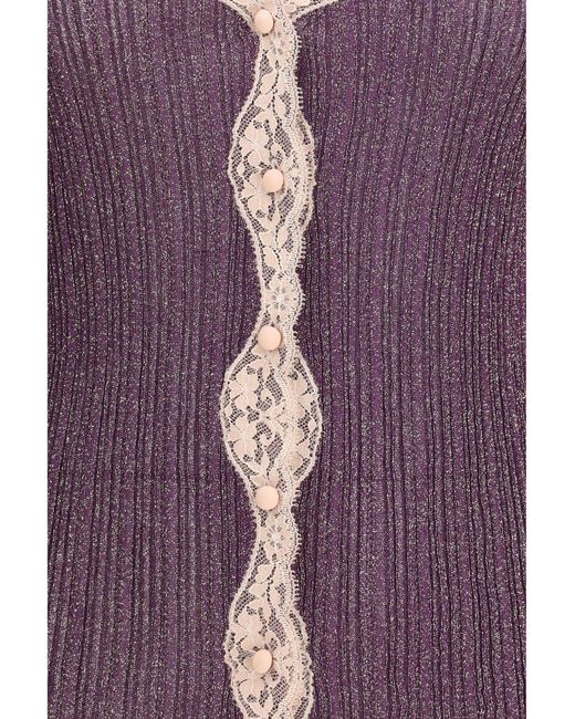 Valentino Purple Lurex Knit Cardigan With Lace Viscose; Other Fibres